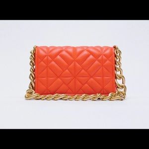 Zara coral/orange quilted chain strap bag